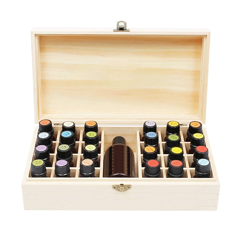 25 Grid Essential Oil Carrying Case Wooden Storage Box Organizer Aromatherapy Container Treasure Jewelry Storage Box