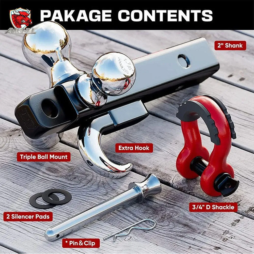 Heavy Duty Rotatable 3 Ball Trailer Hitch Mount with Hook for 2 Inch Receiver, Adjustable Towing Adapter Kit with Anti