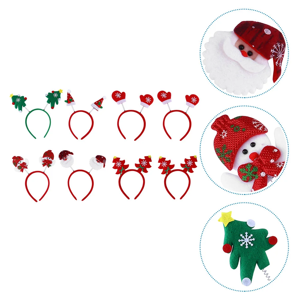 

8 Pcs Christmas Headband Santa Hair Hoop Antlers Headwear Pulled Cloth Xmas Elder Headpiece