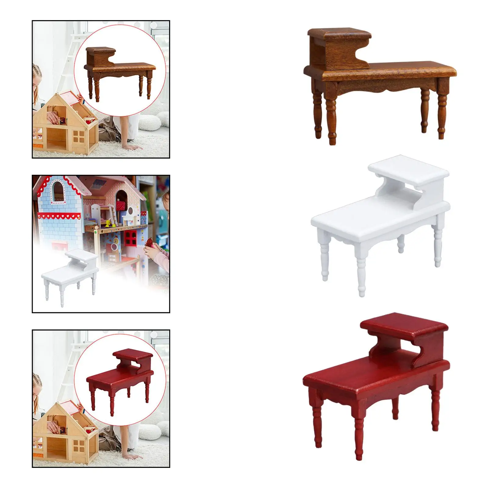 

1/12 Scale Dollhouse Double Layer Tea Table Wooden Dollhouse Furnishing for Micro Landscape DIY Model Dollhouse Diorama Accs
