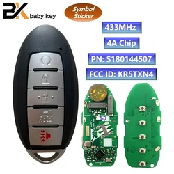 BB Key S180144507 Remote Car Key for Nissan Rouge 2018 2019 2020 2021 Kicks 433MHz 4A Chip 5 Buttons  FCC ID: KR5TXN4 Keyless Go