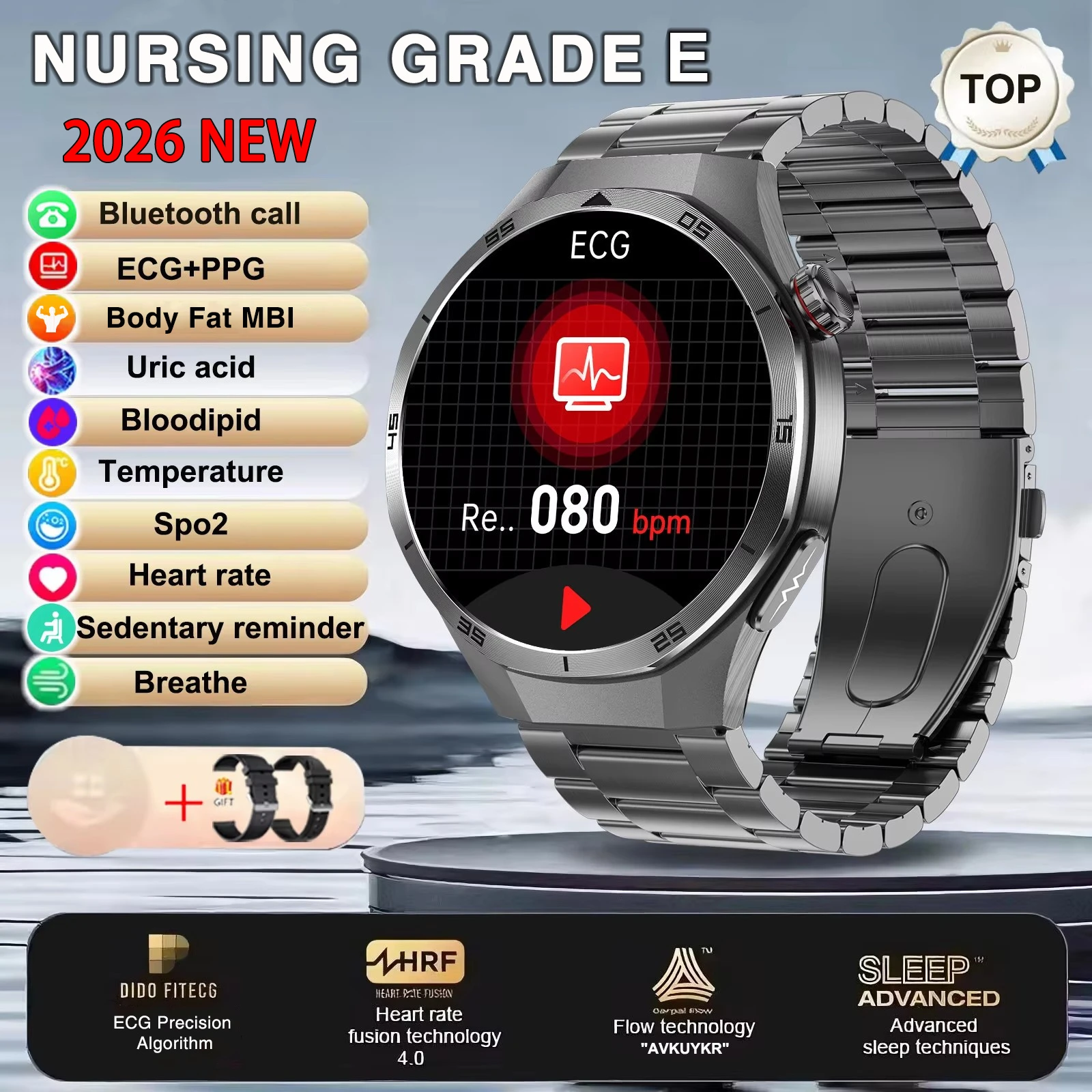 2026 New Nursing Grade ECG+PPG Smart Watch Health Analysis Blood pressure Lipids Uric acid Wireless HD Call Smartwatch Men Women image 3