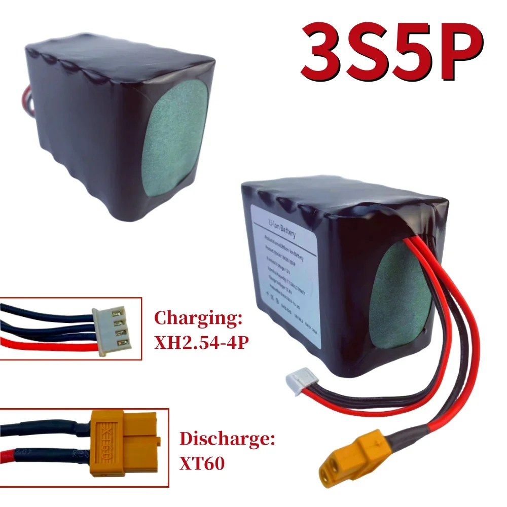 12V 17.5Ah 18650 3S5P Lithium Ion Battery Pack For Various RC Airplane Drone Quadrotor