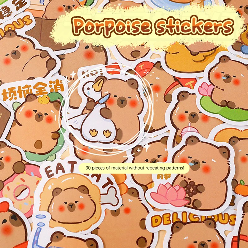 30Sheets Creative Funny Capybara Stickers Toy Kawaii Fashion Stickers DIY Cartoon Lovely Capybara Stickers Children Gifts