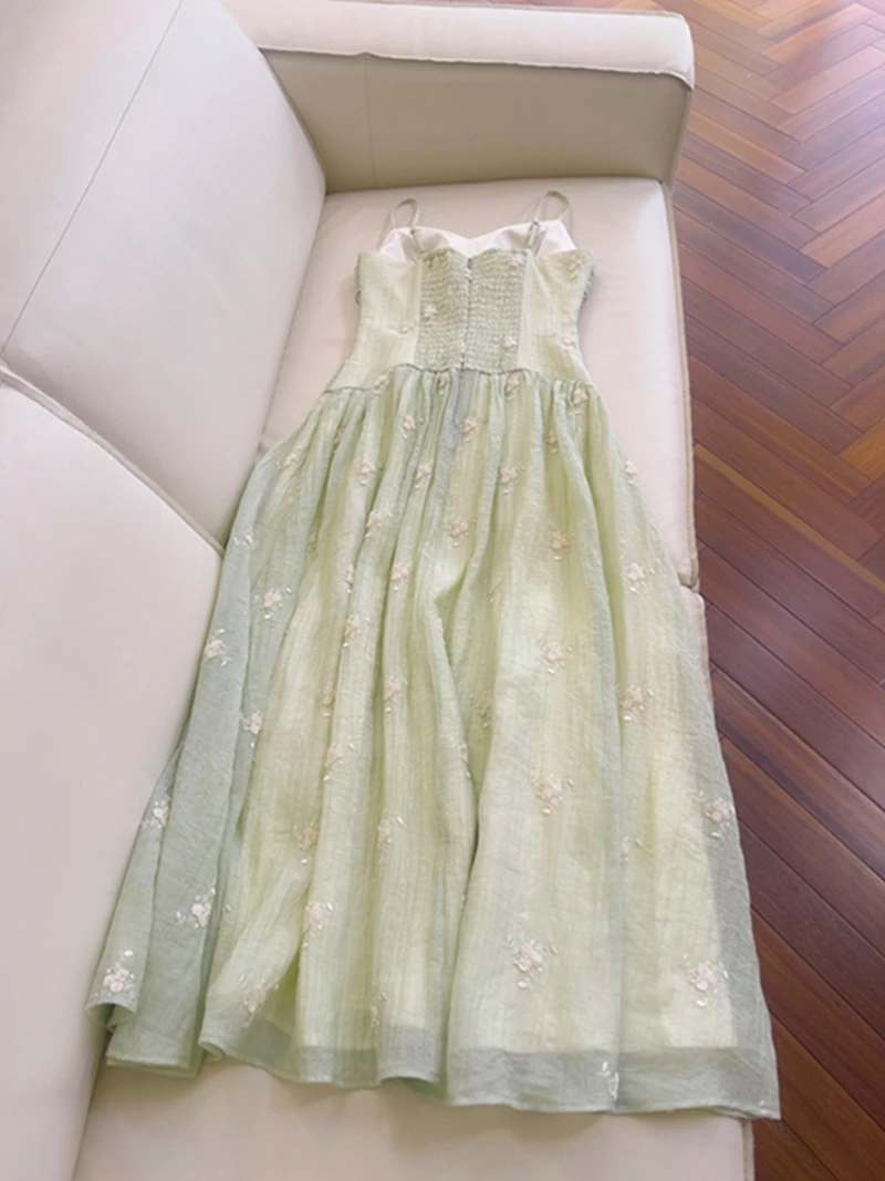 Primavera início da brisa doce floral bordado strapl dr férias femininas dr cintura alta a linha saia casamento par