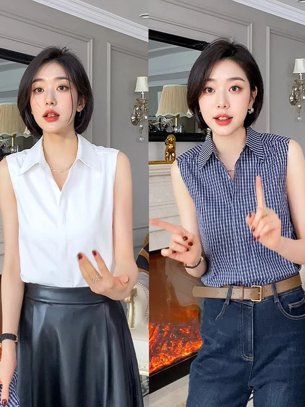 

Casual Loose Women's irt Vest Spring New Sle Button Design Svel Collar Inner Wear Outerwear Versatile Simple S...