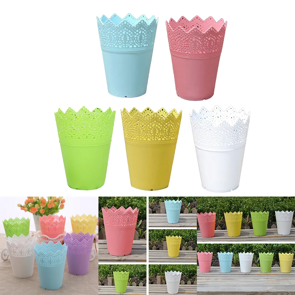 1Pcs Plastic Resin Flower Pots Small Crown Vase Organizing Cosmetics Stationery Holder Hollow Basket Garden Accessories