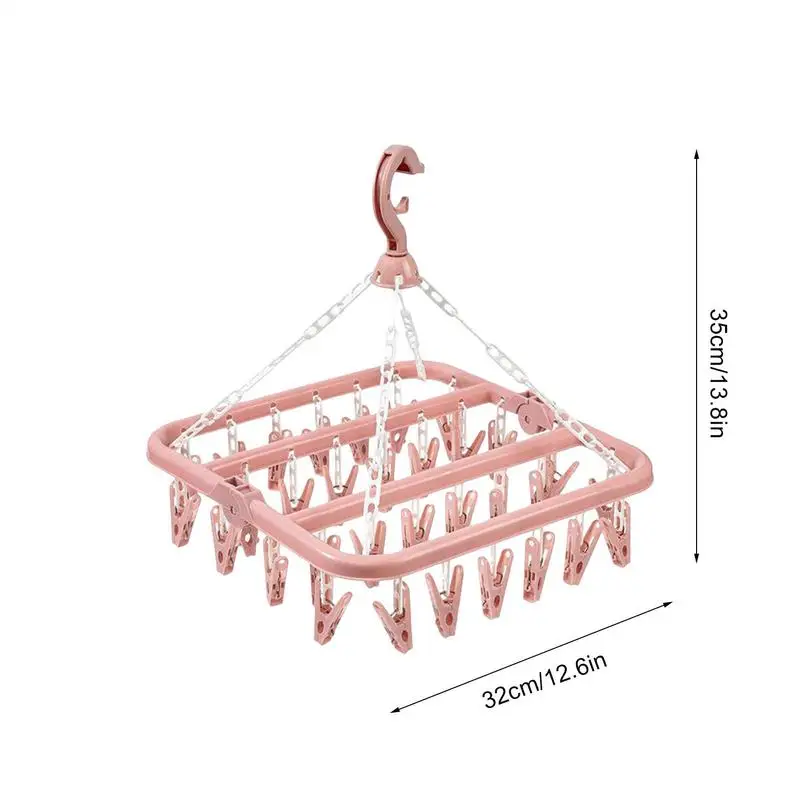Wieszak do suszenia ubrań z 32 klipsami Składany wieszak na bieliznę Klipsy do bielizny Skarpetki Suszenie bielizny Plastikowy wiszący stojak do suszenia