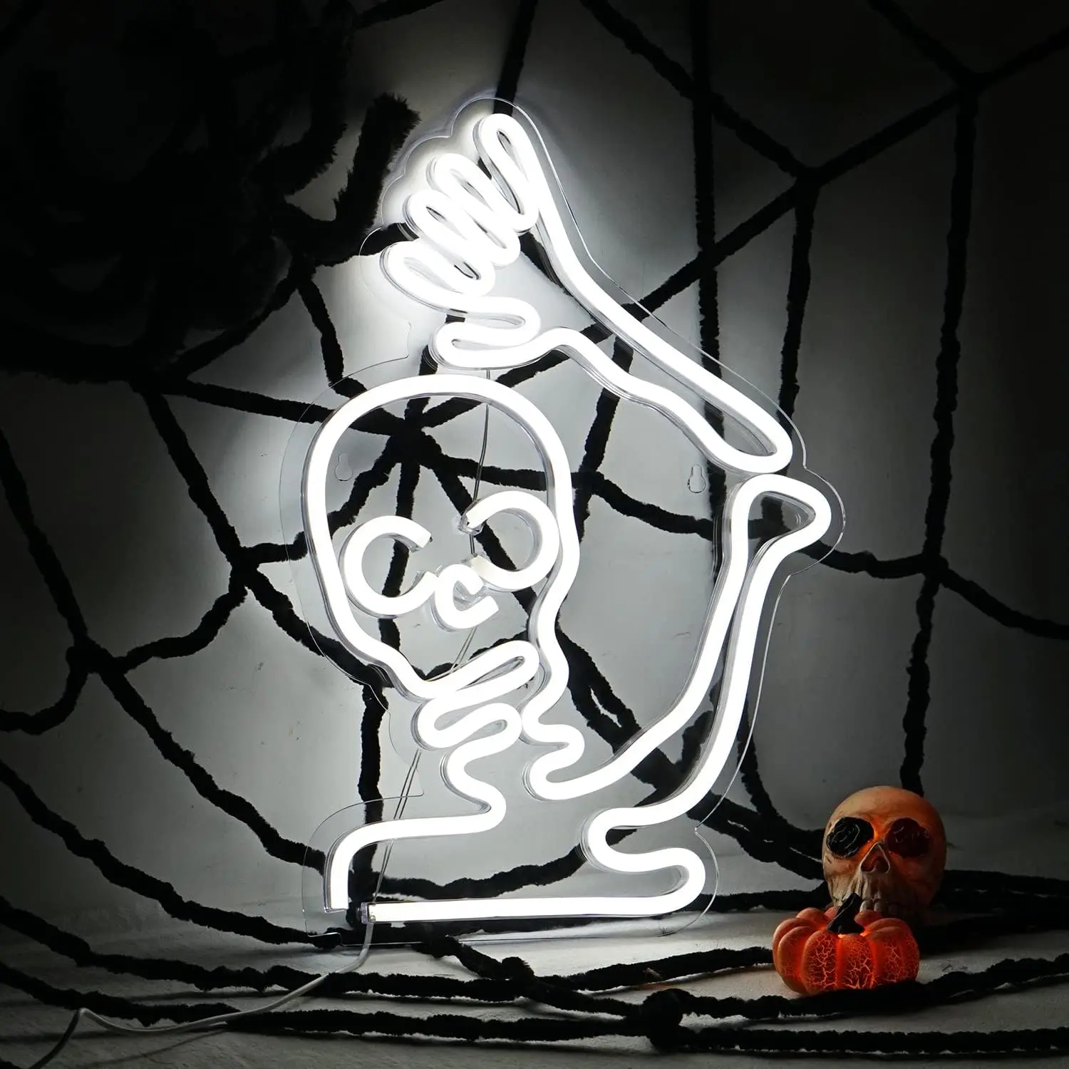 Skeleton Skull Neon Sign Halloween Ghost Neon Light Scary Neon Wall Light Signs Gift Decor for Kids Art Home Bar Halloween Party