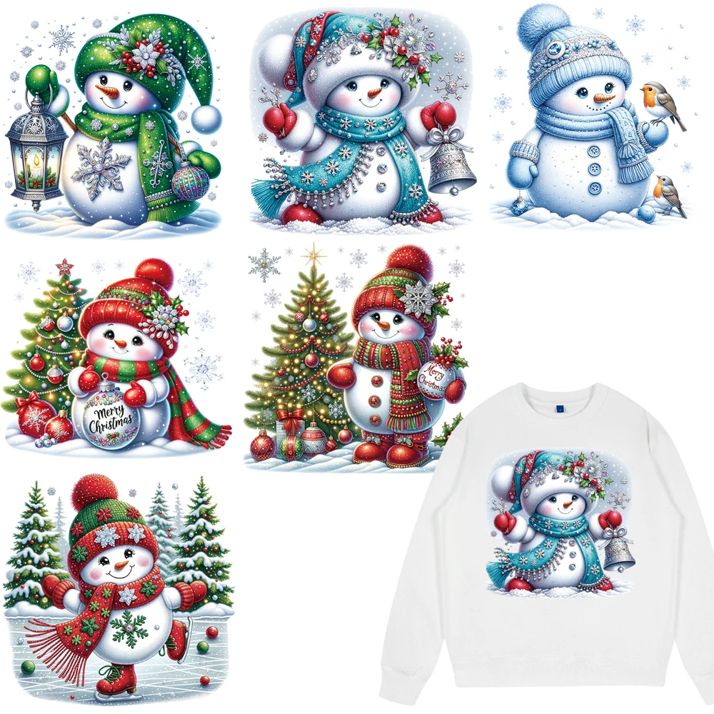 

Christmas cute little snowman and Snowflake tree heat transfer sticker DIY hot paint sticker washable hand-ironing
