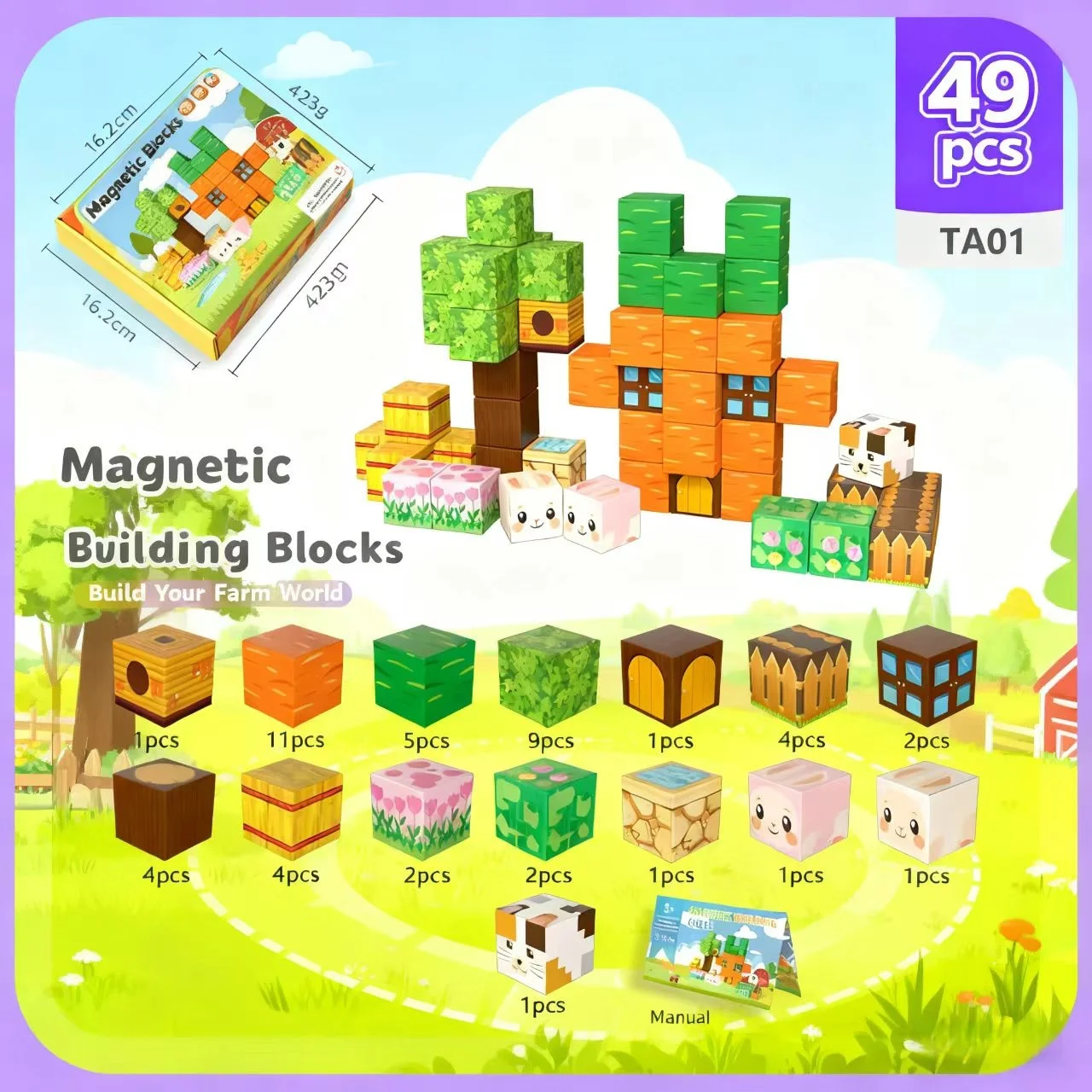 Ensemble de construction de blocs magnétiques-éducation précoce des enfants voyage Portable 49 pièces boîte en fer ensemble de blocs cubiques blocs de construction G