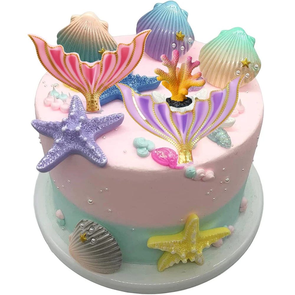 Mermaid Birthday Party Mermaid Tail Sea Shells Star Conch Cake Topper Under the Sea Cake Decor Baby Shower Mermaid Themed Decors