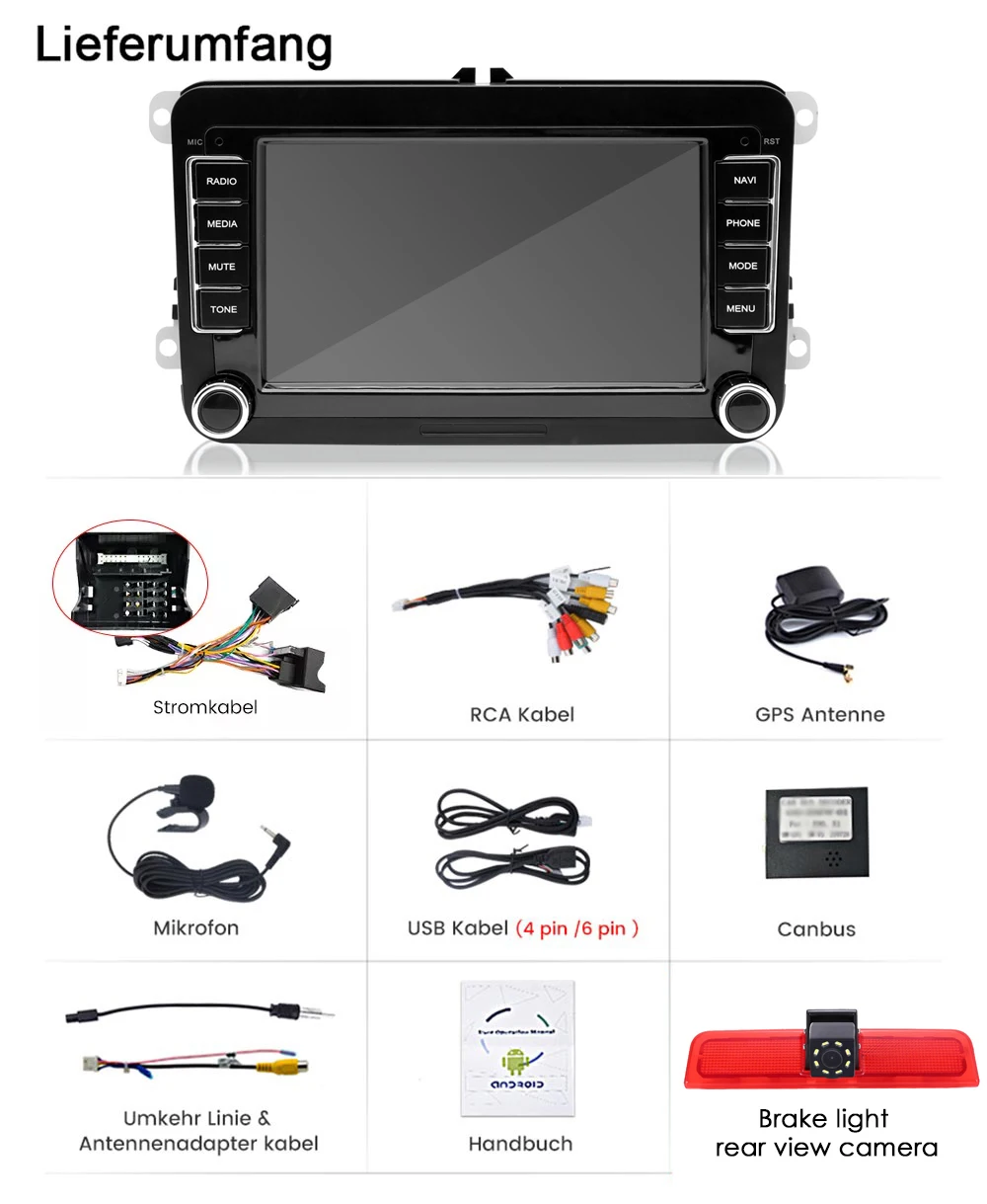 Android car radio with carplay GPS Navigation +HD Rear view camera for VW Caddy Life 2K Facelift 10 Kasten 2KA Kombi Cross maxi