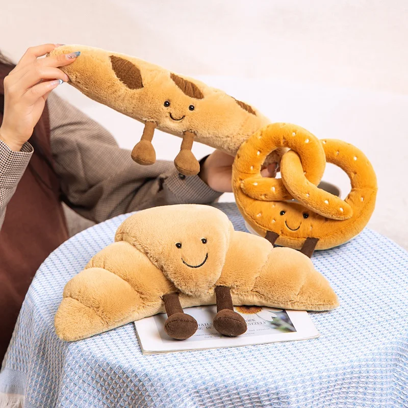 Cute Baguette Plush Pretzel Croissant Toy Stuffed Simulation Food Bread Soft Doll Cure Pendant Birthday Christmas Gifts For Kids