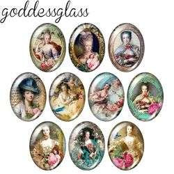 New Victorian beauty European Lady elegant10pcs 13x18mm/18x25mm/30x40mm Oval photo glass cabochon demo flat back Making findings