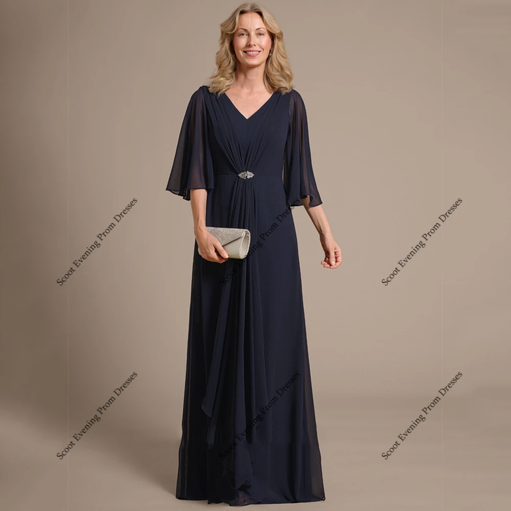 

Beach Chiffon Mother of Bride Dresses with Crystal 3/4 Sleeve Wedding Party Dresses for Women 2025 Summer New Robe De Soirée