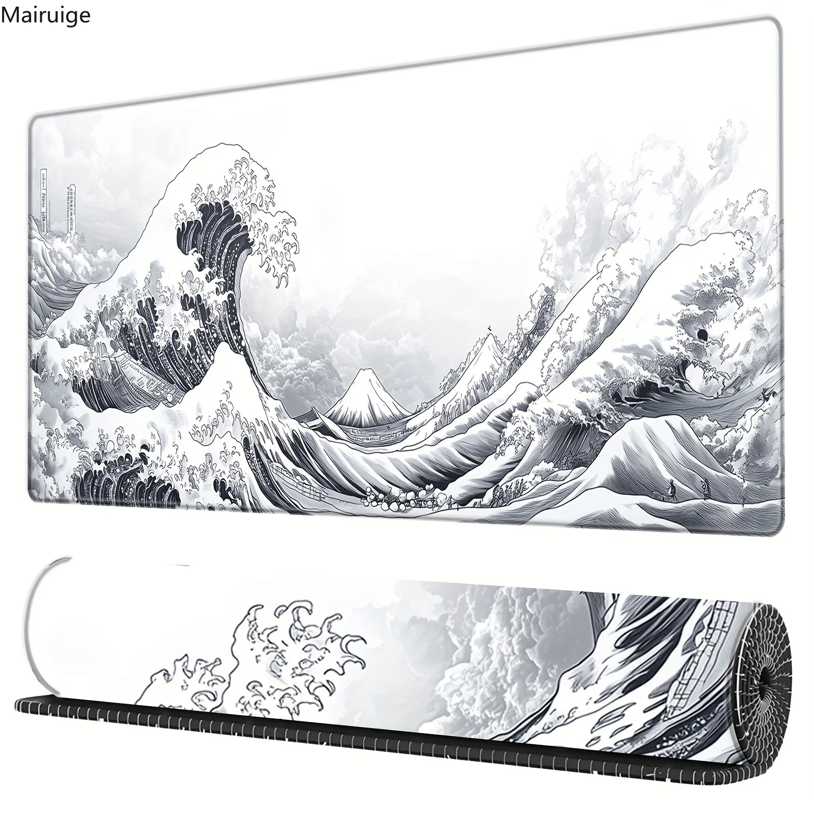 

White Sea Wave Large Mouse Pad 900*400mm Extended Gaming Mouse Pad Desktop Pad With Stitched Non-Slip Rubber Base Keyboard