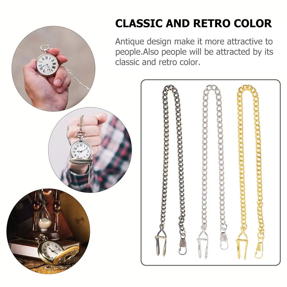 Цепочка для карманных часов из сплава, ретро-цепочки для жилета, винтажный серебряный цвет, длинная прочная прочная застежка, джинсовая мода «сделай сам», подарок