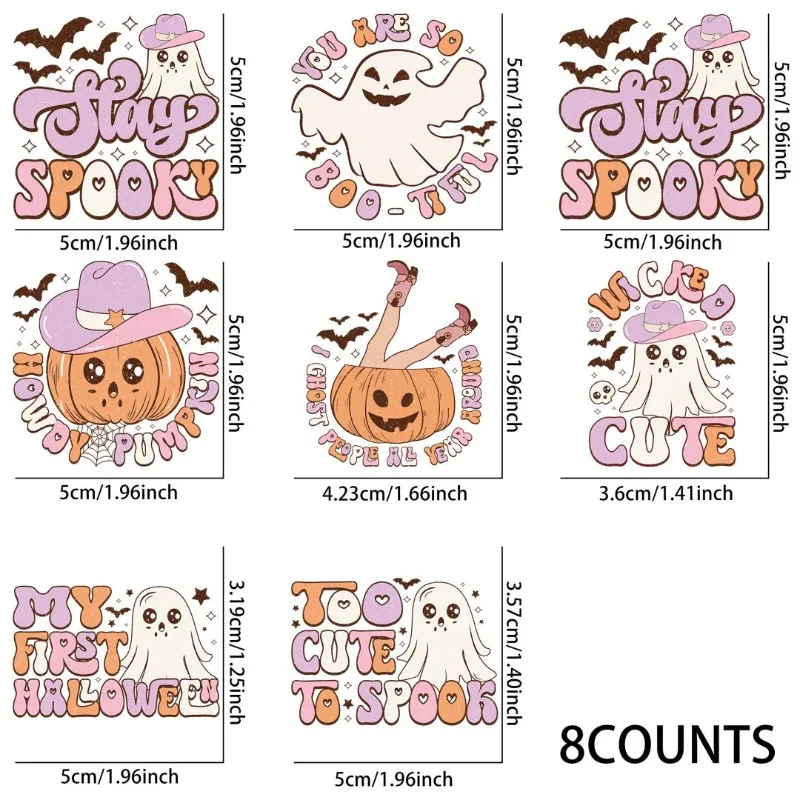 8pcs Funny Halloween Sublimation UV DTF Stickers, Waterproof Sticker Pack for Decorating Mugs, DIYSupplies，3d Home Decoration