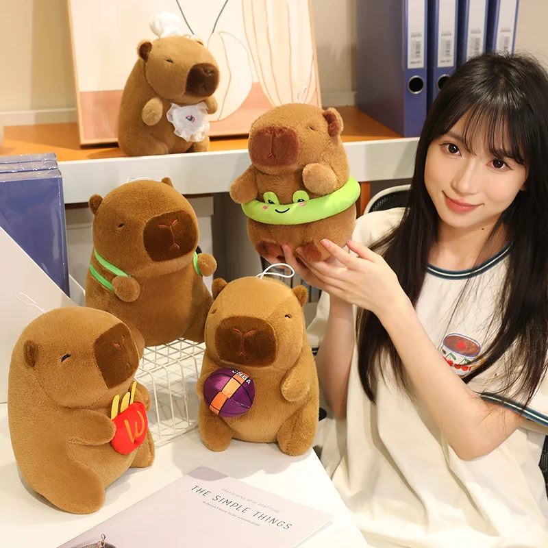 25cm Cute Frog Swim Ring Capybara Plush Toys Cosplay Chef Capibara Hold French fries Basletball Doll Turtle Backpack Decor Doll