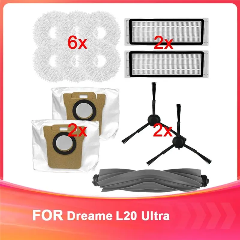 

A98E-Подходит для аксессуаров для пылесосов Dreame L20 Ultra: боковая щетка, фильтр, резиновая щетка, насадка для влажной уборки, основная щетка, мешок для сбора пыли.