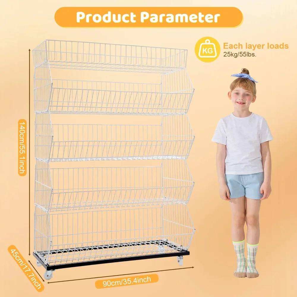 Retail Display Rack 5-Tier Market Merchandise Display Shelf Fruit Storage Shelf Vegetable Snack Basket Retail Store Supplies wit