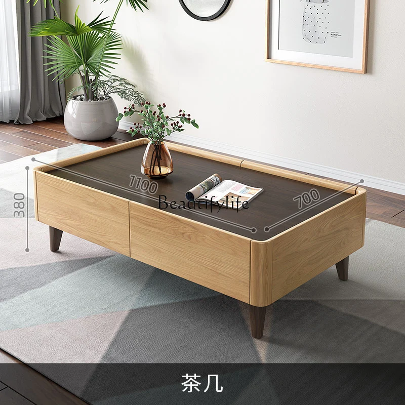 

08Nordic oak tea table modern simple living room locker log color dining table