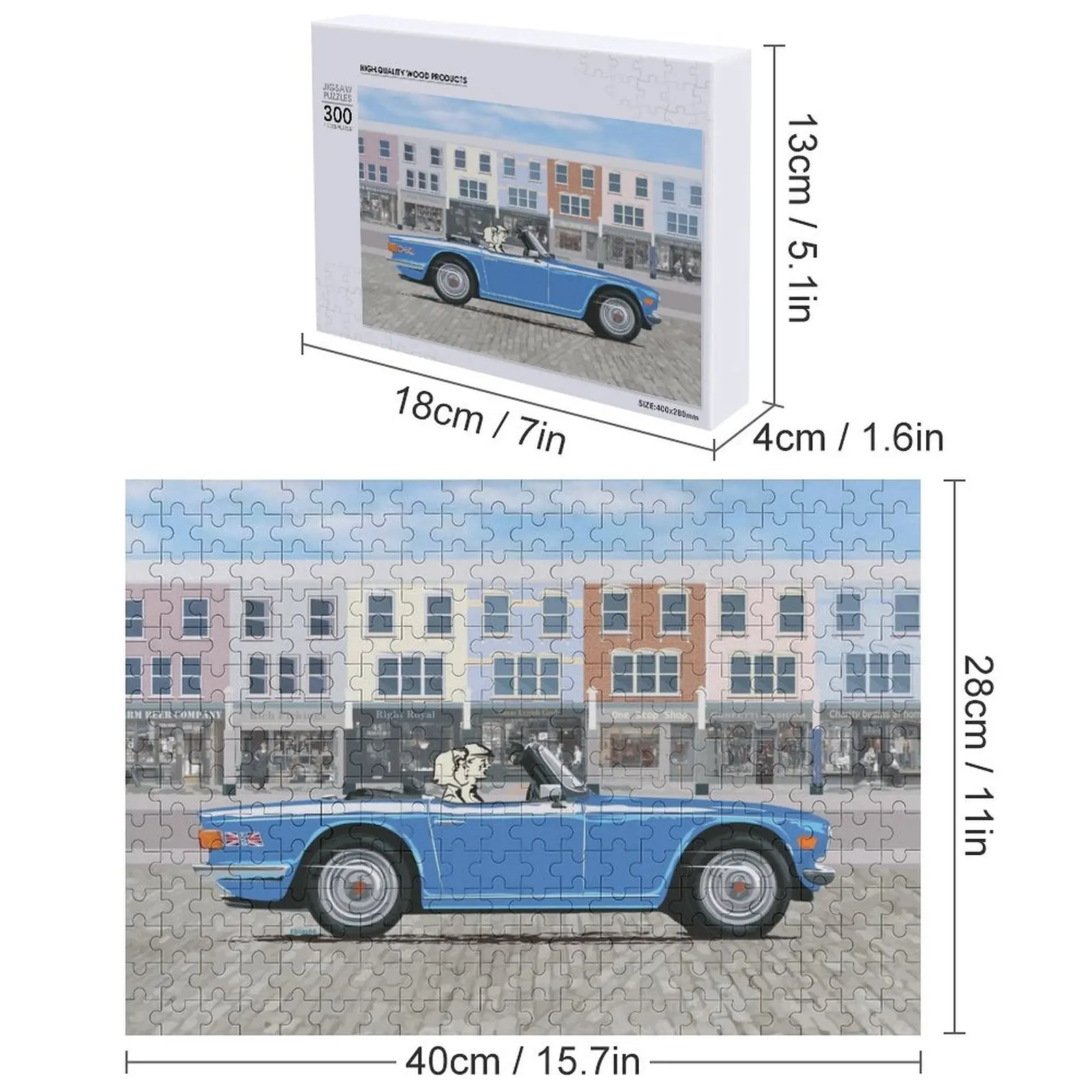 Cor Azul Francês TR6 – o Clássico Britânico Carro Esportivo Quebra-cabeça Presente Personalizável Quebra-cabeças De Madeira Para Adultos Quebra-cabeça