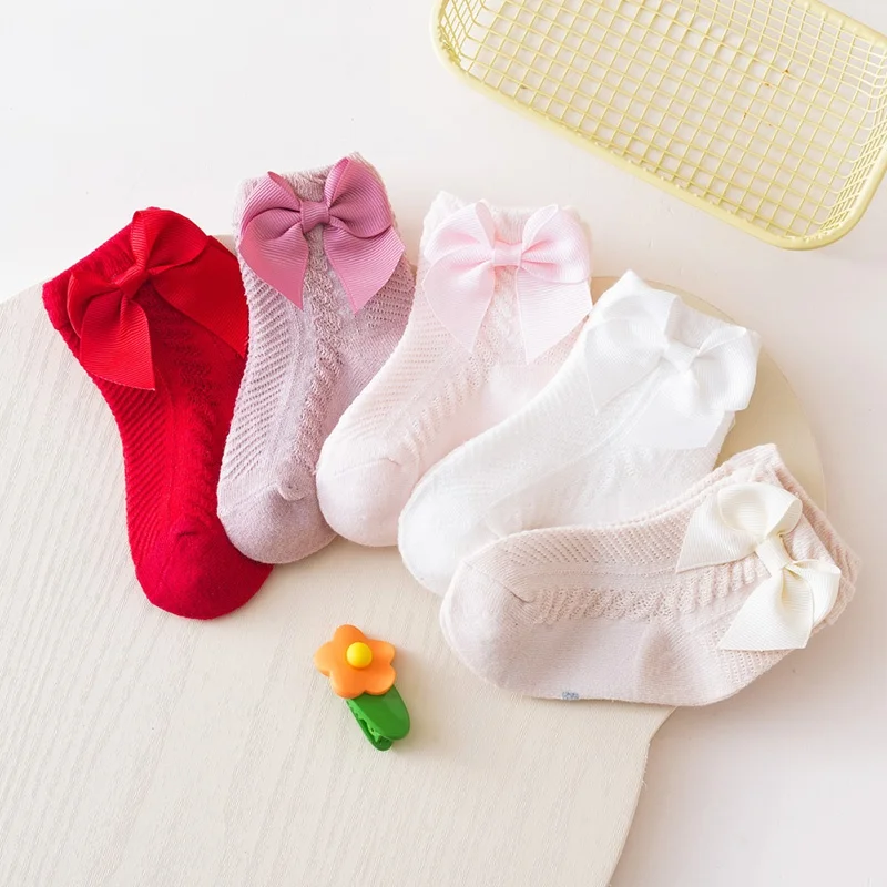 

Baby Socks Thin Socks Bow Accessories Solid Knit Warm Girls Socks Cotton Breathable Newborn Cute Socks Baby Clothing 0-3T