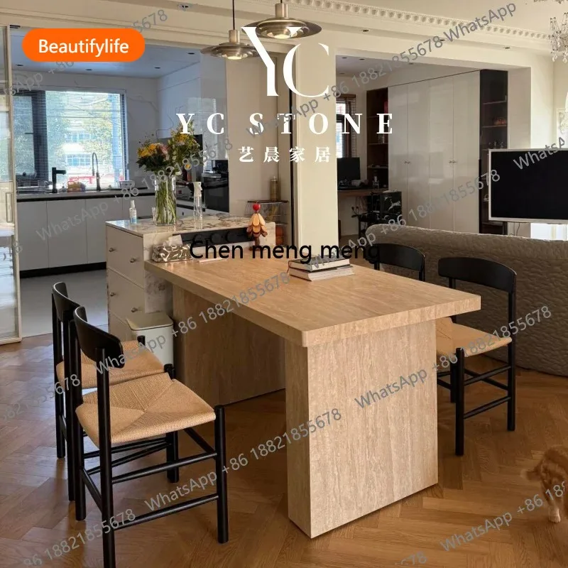 

A16 Simple modern natural travertine rectangular dining table retro atmosphere high-end dining table advanced sense
