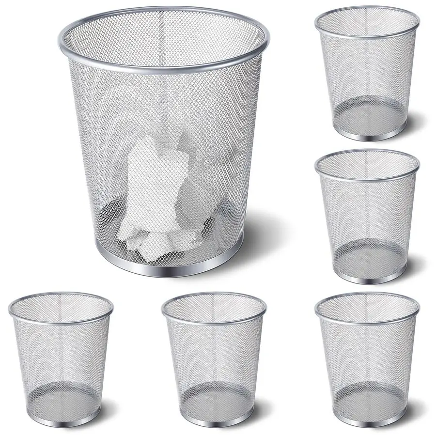 

6 Pack Office Trash Can Bulk Mesh Trash Can Metal Wire Mesh Waste Paper Basket Round Small Garbage Bin for Office Bathroom Home
