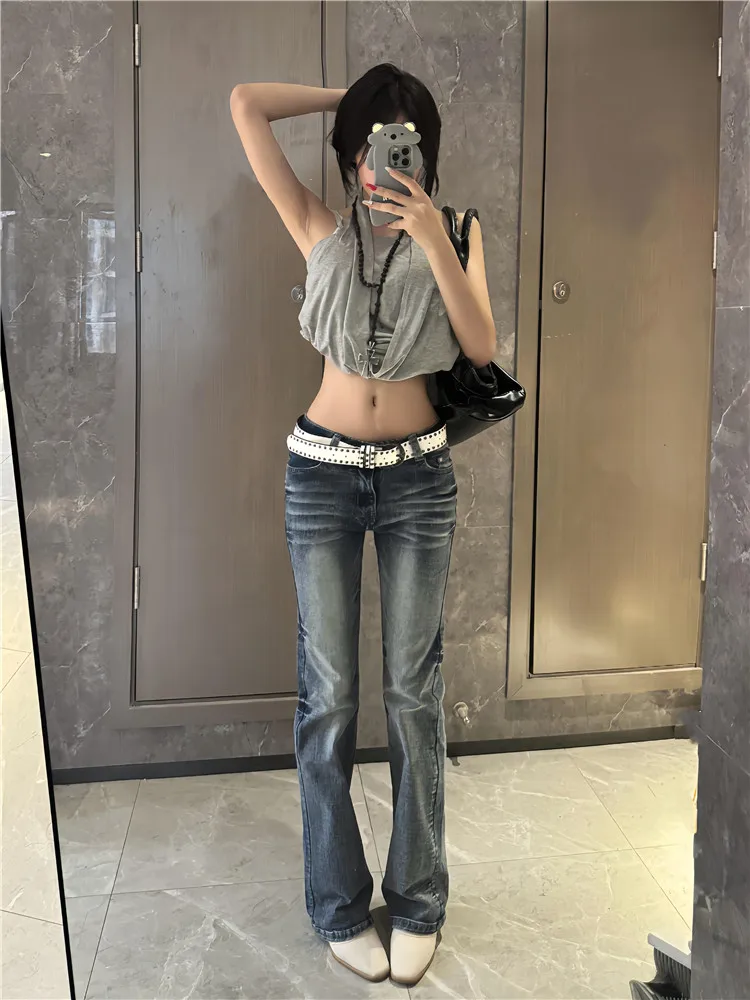 

American Retro Flared Jeans Women's Spring Summer Slimming Low Waist Extended Length Denim Pants High Waist Bell Bottoms