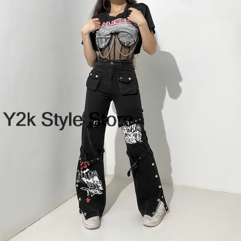 

Hip Hop Fashion Jeans Street Gothic Punk Cargo Pants High Quality Wide Leg Trousers Women Men Harajuku Casual Y2K Retro Pants