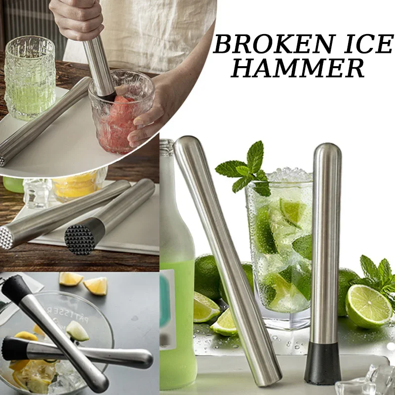 الفولاذ المقاوم للصدأ سحق الجليد المطرقة متعددة الوظائف المصاصة العصي كوكتيل أفرط عصا الفاكهة الليمون الخالط مدقة أدوات البار #1