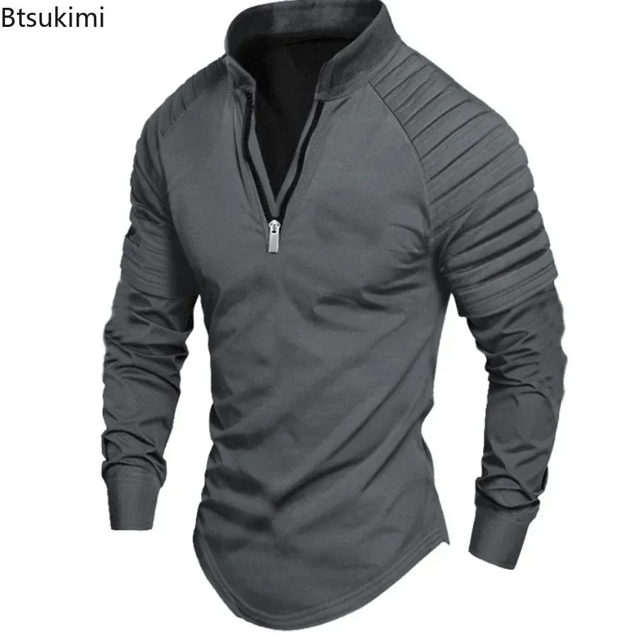 

2025 New Men's Half-zip Long Sleeve Polo Shirt Spring Autumn Fashion Solid Casual Sport Fitness Tops Men Stand Collar Sweatshirt