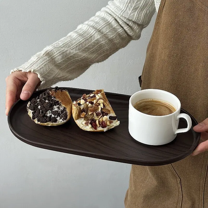 Oval Coffee Trays Dessert Tea Decorative Storage Tray Lightweight Wood Grain Plastic Tray Perfume Bottle Jewelry Display Tray