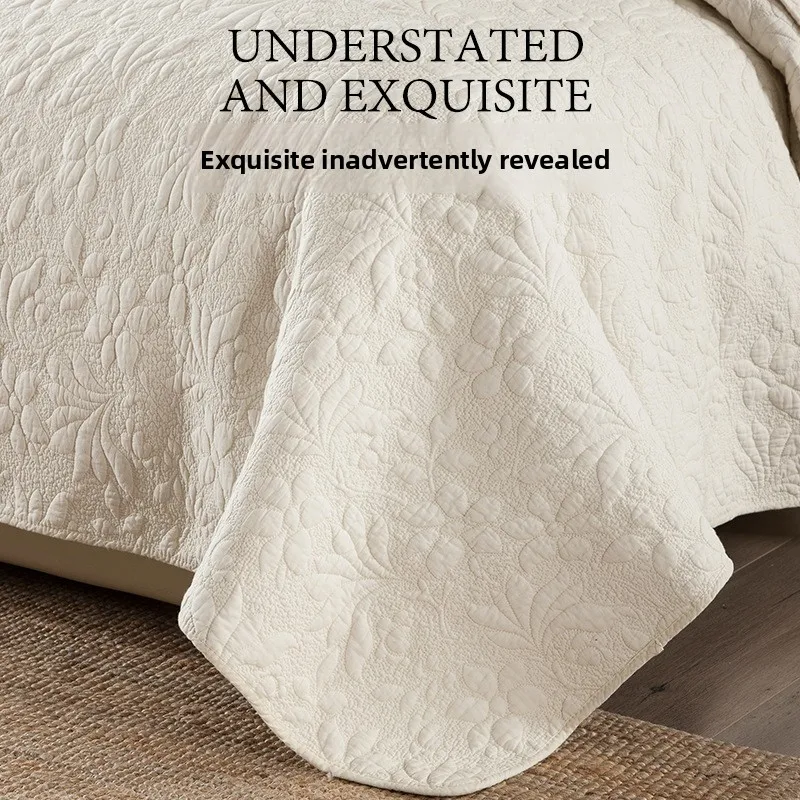 

Classic Embroidered Quilt Set 3-Piece King Queen Size Lightweight Bedspread with Pillowcase Solid Color Soft Bedding Set