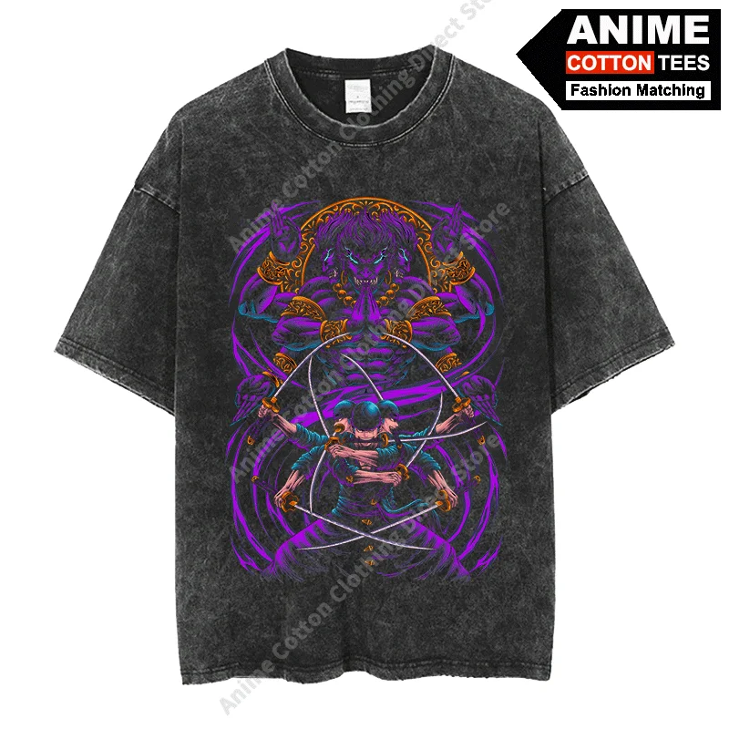 

Anime Peripheral Clothing ONE PIECE - Santōryū · Zoro Print T Shirt Street styl Men Women Short Sleeve Cotton Washed Loose Tees