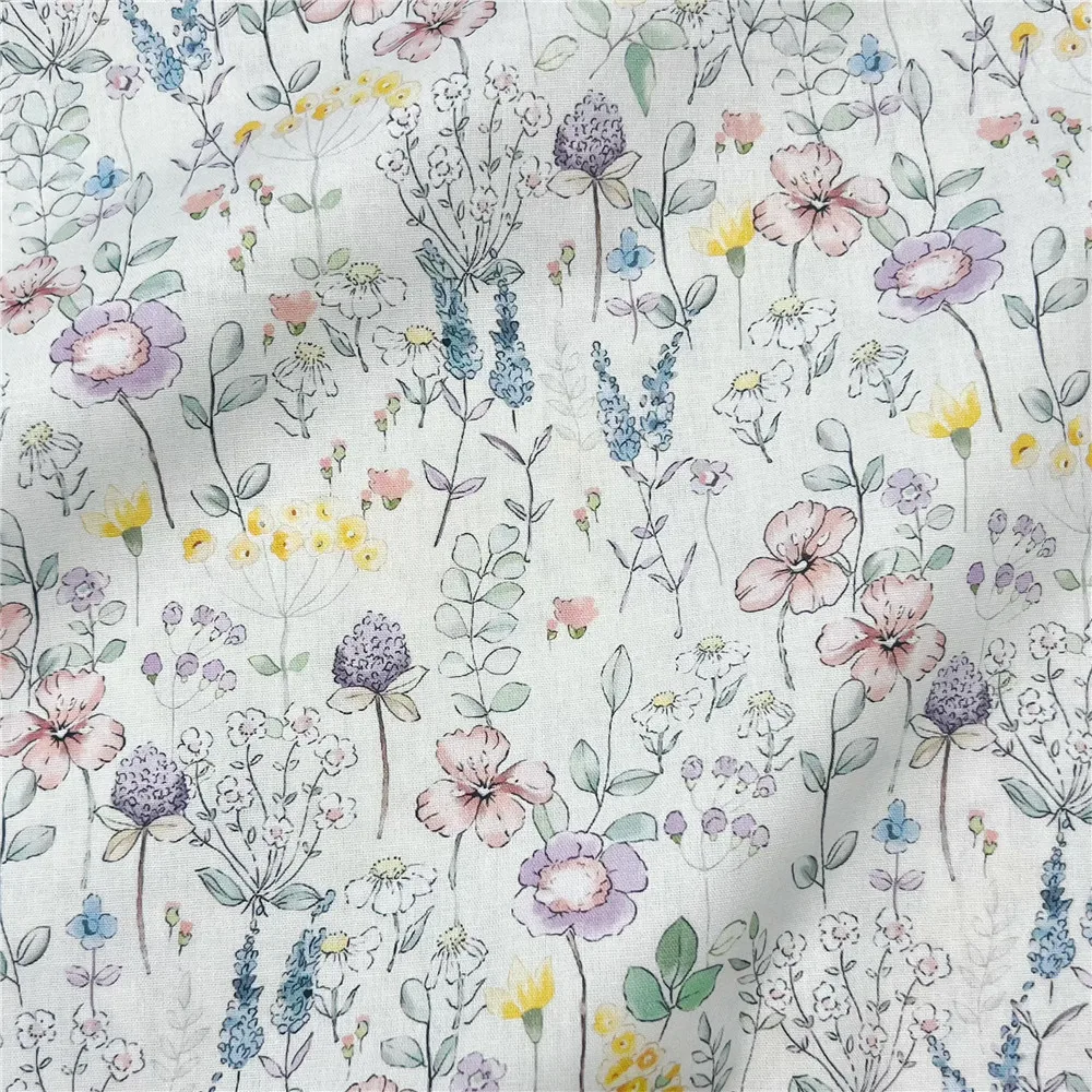 Elegant flowers 100% Cotton Fabric for Kids Clothes mask Home Textile Sewing Quilting DIY Needlework Material