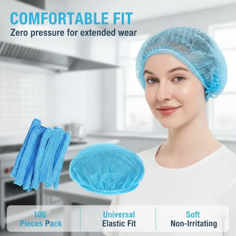 100 PCS Disposable Non Woven Bouffant Caps Breathable Anti Hair Shedding For Restaurants Cafes Kitchens Food Service Workplaces