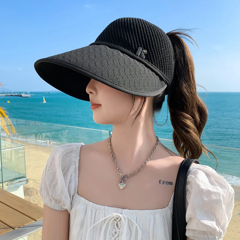 Women's Summer Versatile Big-brimmed Sun Hat Breathable Anti-ultraviolet Summer Cool Hat Versatile Sun Protection Empty Top Hat