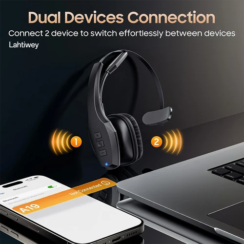 Imagen 2 del producto Auriculares Bluetooth para camionero, auriculares inalámbricos con micrófono, auriculares Bluetooth con micrófono dual con cancelación de ruido y botón de silencio