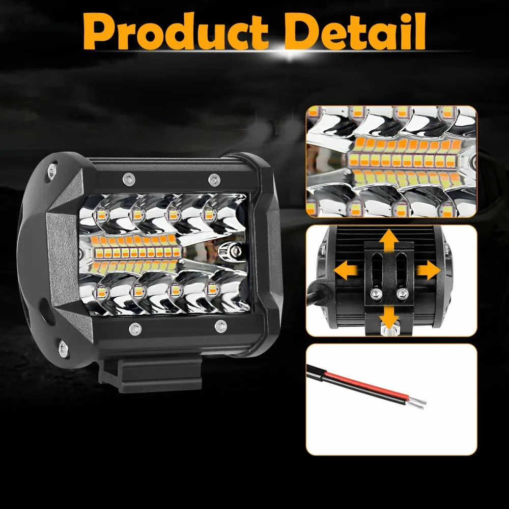 HYNBYZJ 1 Pair of 4 Inch Square LED Headlights Working Lights Amber White LED Spotlights, 5 Lighting Modes, Driving Lights