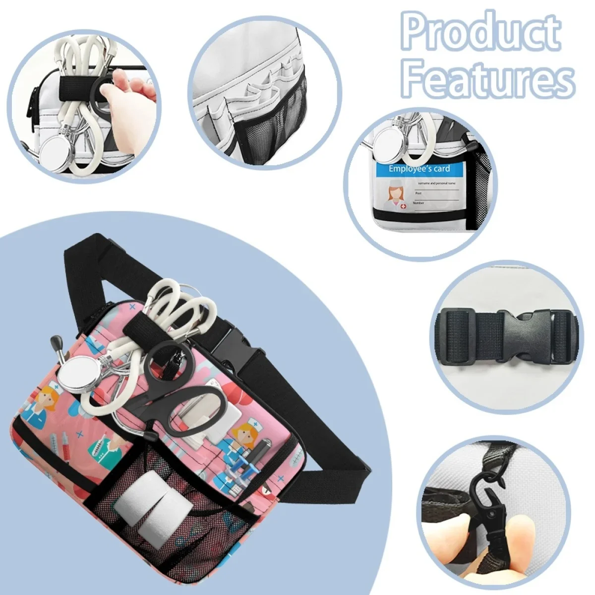 Bolsa médica feminina para estetoscópios, enfermeira Fanny Pack, trabalho hospitalar cinta ajustável da cintura, bandagem Scissor Belt Bag, prático