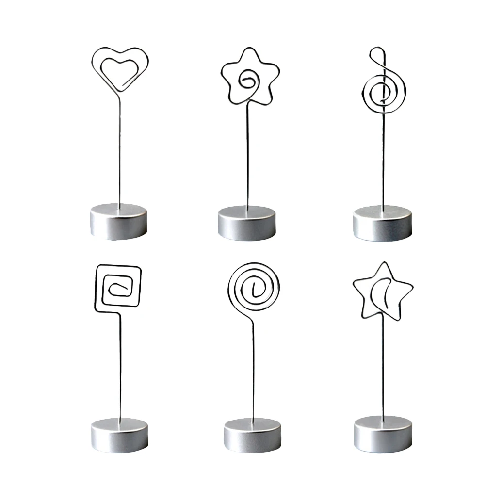 

6pcs Photo Clips Elegant Metal Base Memo Holders Wedding Supplies Square Table Number Silver Office Decor Reusable