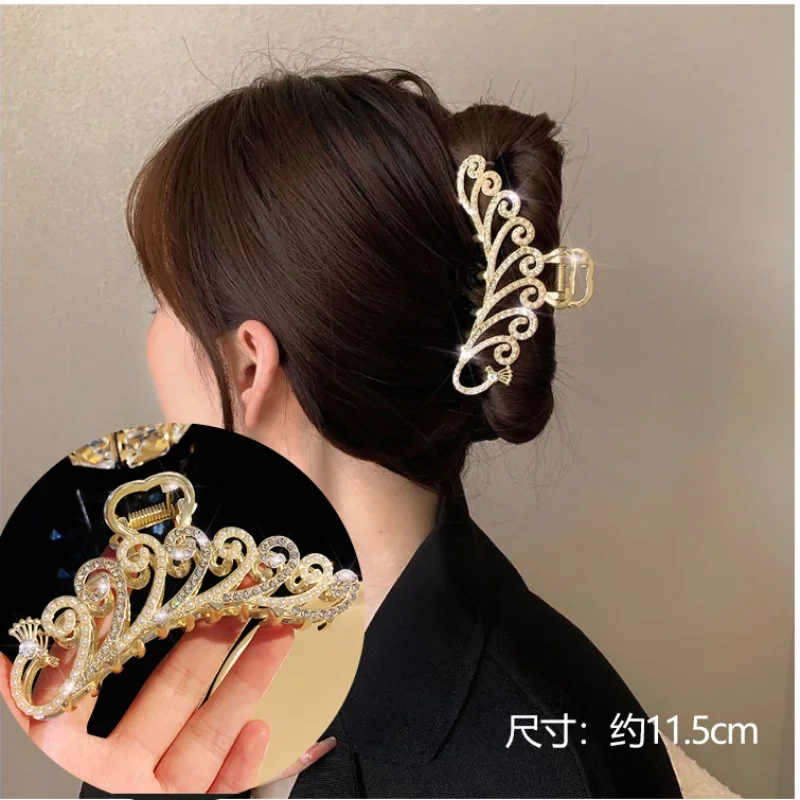 Hair Claw Golden Metal with Rhinestone Pearl Decoration Hair Claw Clip for Women Hair Hold Accessories