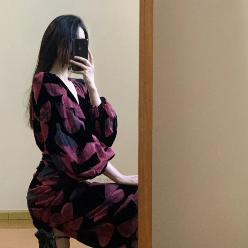 Ele Velvet Dr Donna Faionable Autunno Lungo Sve V-Ne Gonna aderente Ci Pendolarismo Spiaggia Data Casual H-ape Dr