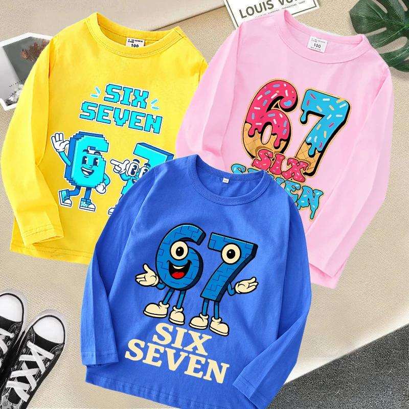 67 ستة سبعة تي شيرت الملابس سرقة الدماغ الأطفال طويلة الأكمام صبي فتاة ملابس علوية من القطن أنيمي المحملة طفل الملابس الشتوية هدية جديد #1