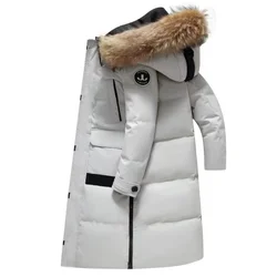 Winter Men's Down Jacket Light luxury Long Large Fur Collar Hooded 90% White Duck Down Parka Women Fashion Snow Cold-proof Coat