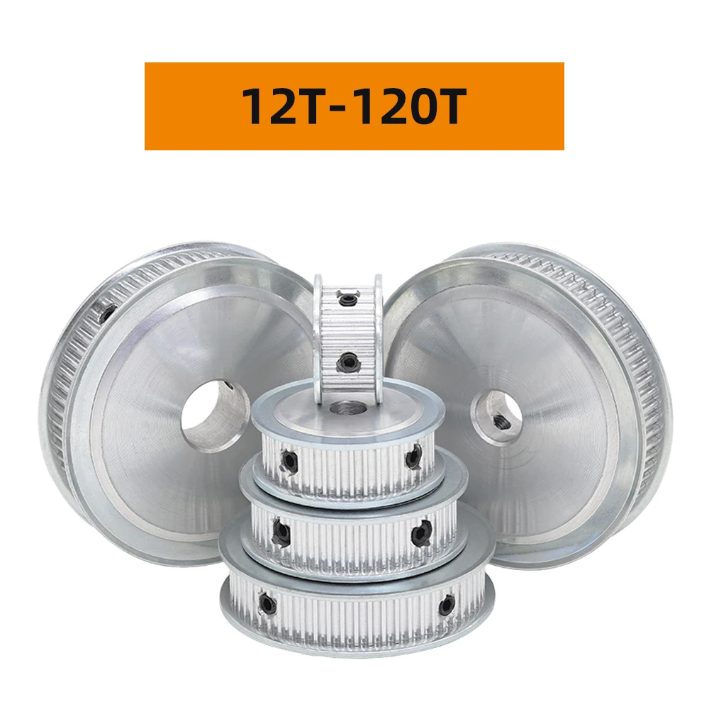 3M 46T Motor Pulley Pitch 3mm Circle Arc Teeth Bore 5-28 mm Alloy Pulley Double Side Flat Belt Width 10/15/20 mm HTD3M 46Teeth
